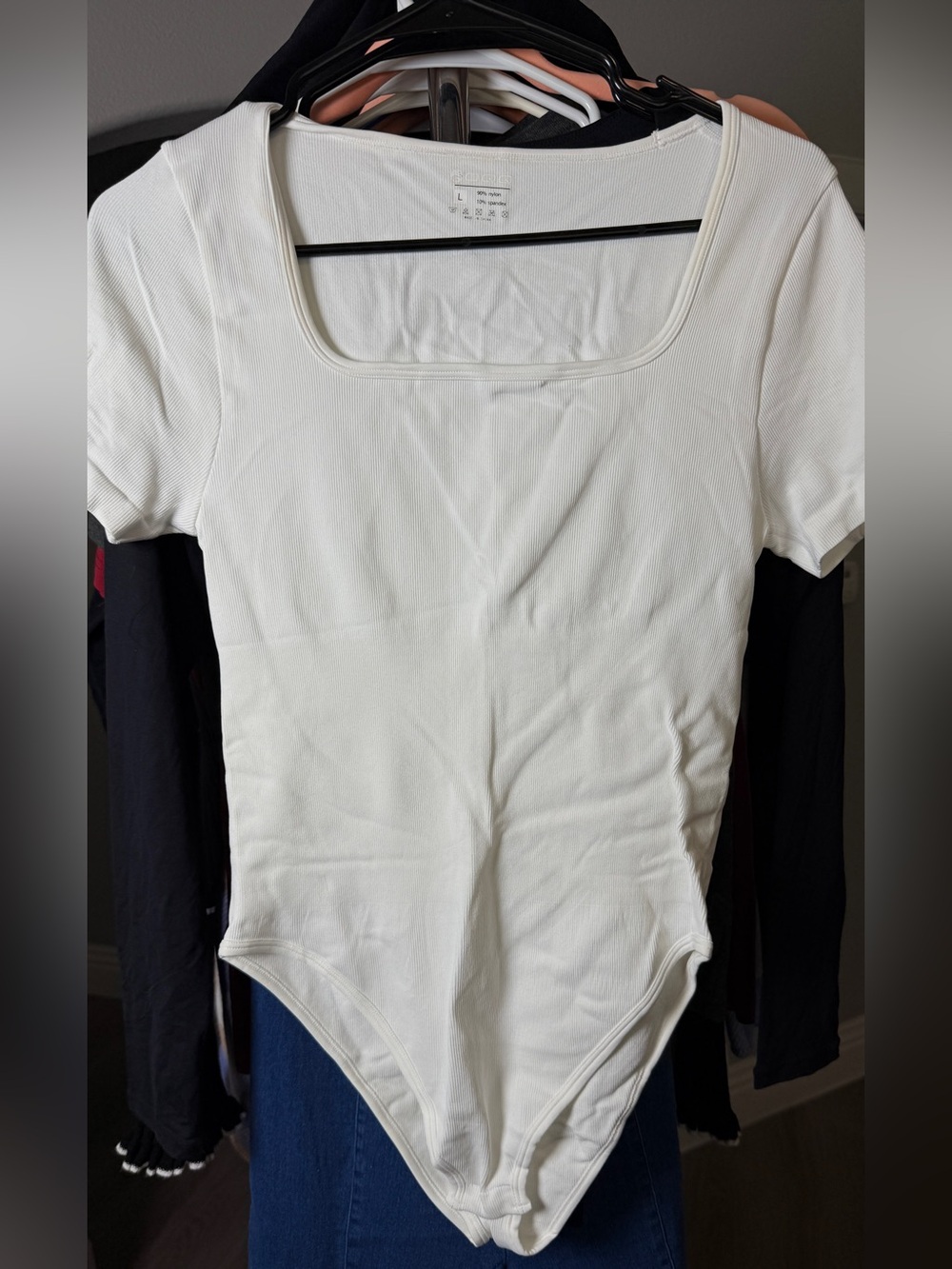 White Square Neck Short Sleeve Bodysuit
